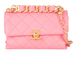 Mini Quilted Single Flap, Leather, Pink, NFC, DB/B, 3*